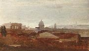 unknow artist, a view overlooking a city,roman ruins and a cupola visible on the horizon